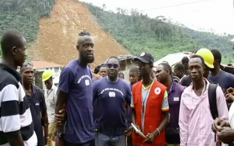 Kei Kamara visits the mudslide victims in Sierra Leone Kei Kamara Heart Shaped Hands Foundation